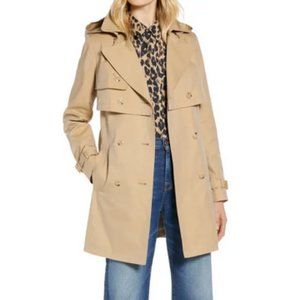 Double Breasted Trench Coat with Removable Hood